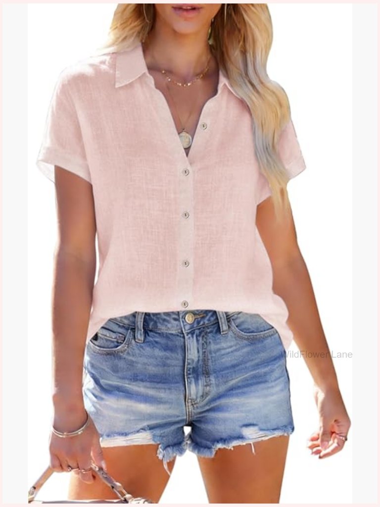 Linen Short Sleeve Button Down Shirt Casual Beach Summer Top Western Concert